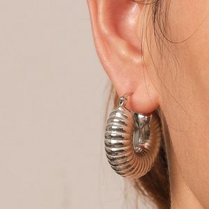 NEW! Stainless Steel | Silver Chunky Hoop Earrings, Trendy Silver Hoop Earrings